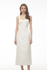 Greta Ivory Sweetheart Embroidered Midi Dress