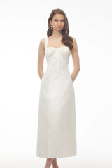 Greta Ivory Sweetheart Embroidered Midi Dress