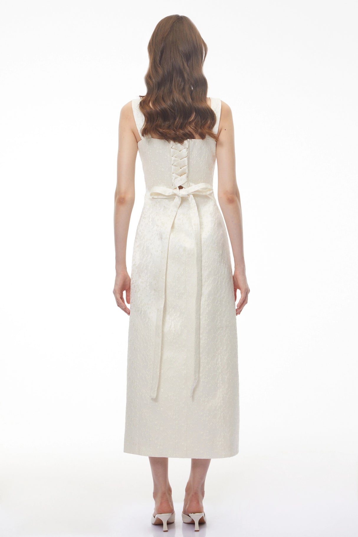 Greta Ivory Sweetheart Embroidered Midi Dress
