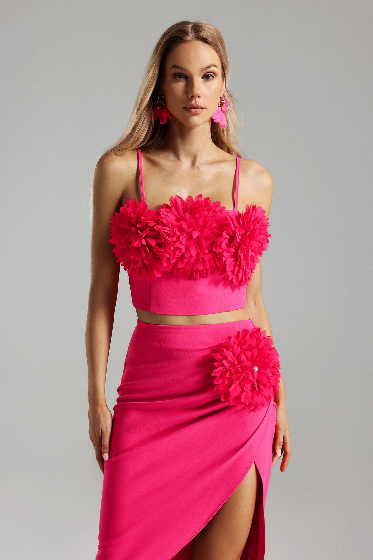 Greta Pink Floral Asymmetrical Hemline Spaghetti Strap Dress