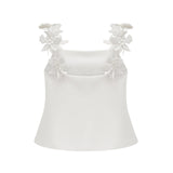 Greta Skirt & Top Set - Square Neck - Sleeveless - Faux - floral embellishment - Thigh length
