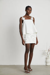 Greta Skirt & Top Set - Square Neck - Sleeveless - Faux - floral embellishment - Thigh length