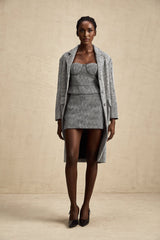Grey mini skirt with herringbone pattern named Chantal