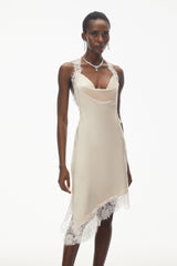 Gudrun Neutral Halterneck Satin Mini Dress