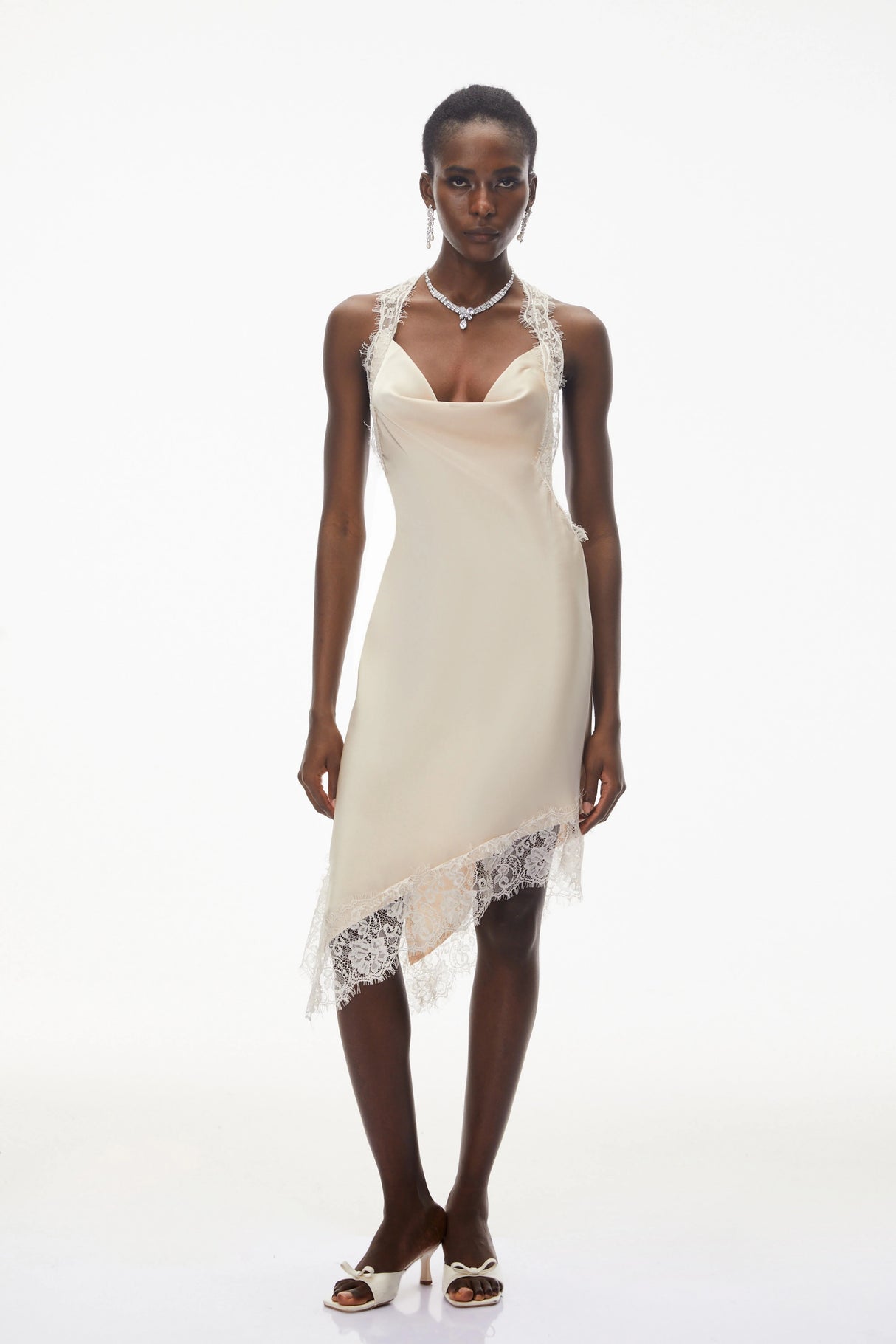 Gudrun Neutral Halterneck Satin Mini Dress