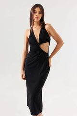 Guenda Black Cutout Detail Midi Dress