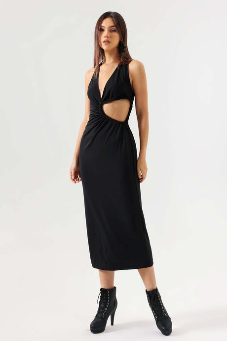 Guenda Black Cutout Midi Dress
