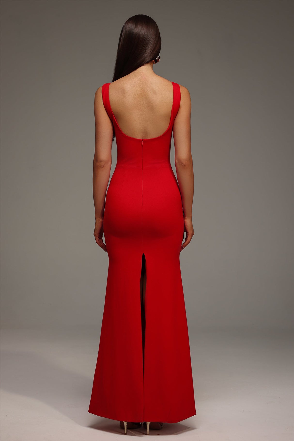 Guenda Red Maxi Dress Squared Neckline Form-Fitting Elegant