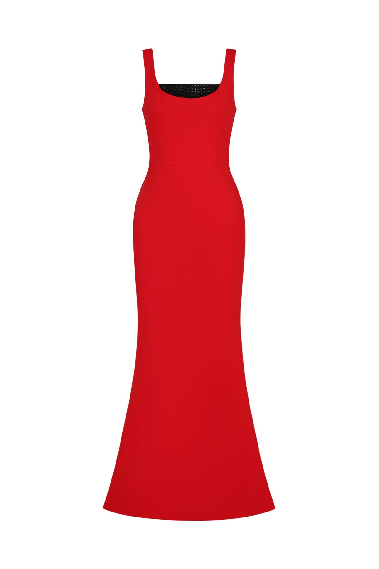 Guenda Red Maxi Dress Squared Neckline Form-Fitting Elegant