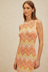 Guendalina Midi Dress - Sleeveless - Chevron Knit - Side Slit - Fitted Silhouette - Metallic Fibers