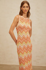 Guendalina Midi Dress - Sleeveless - Chevron Knit - Side Slit - Fitted Silhouette - Metallic Fibers
