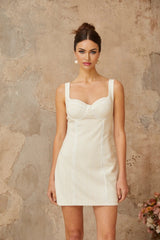 Guendalina Mini Dress White Faux - Pearl Embellished
