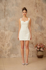Guendalina Mini Dress White Faux - Pearl Embellished