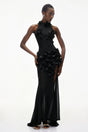 Guinevere Black Halterneck Maxi Dress with 3D Florals