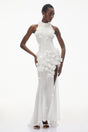 Guinevere White Halterneck Maxi Dress with 3D Florals