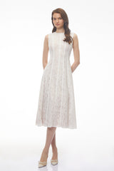 Guinevere White Sleeveless Floral Lace Midi Dress