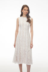 Guinevere White Sleeveless Floral Lace Midi Dress