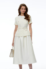 Gunilla White Tweed Midi Dress with Bow