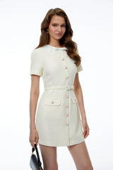 Gunilla White Tweed Mini Dress with Bow