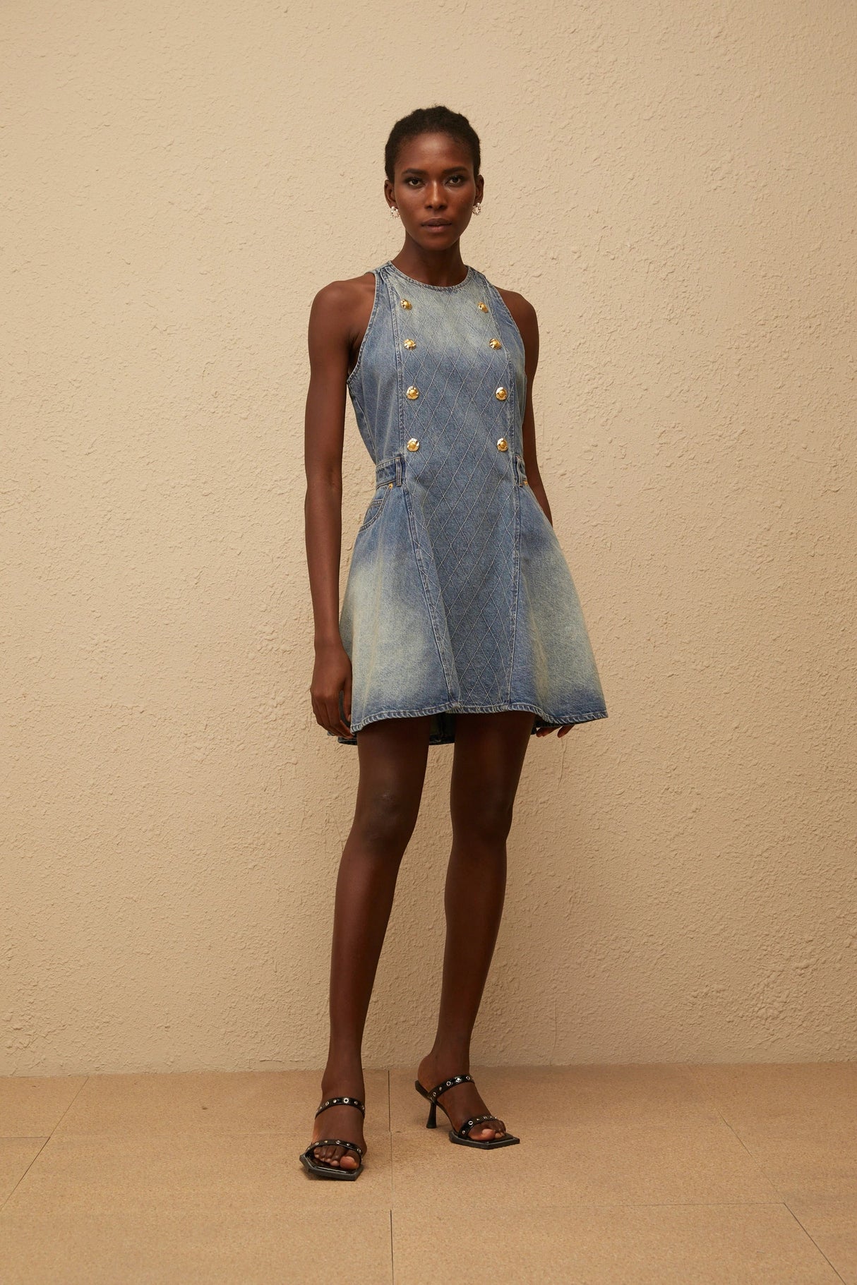 Gunnel Blue Faded Effect Denim Mini Dress