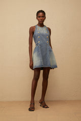 Gunnel Blue Faded Effect Denim Mini Dress