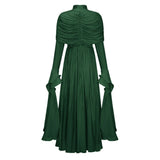 Gustave Green Ruched Cape Ruffled Maxi Dress