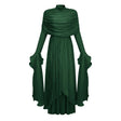 Gustave Green Ruched Cape Ruffled Maxi Dress
