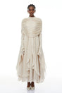 Gustave Neutral Ruched Cape Ruffled Maxi Dress