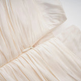 Gustave Neutral Ruched Cape Ruffled Maxi Dress