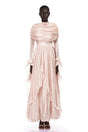 Gustave Pink Ruched Cape Ruffled Maxi Dress