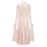 Gustave Pink Ruched Cape Ruffled Maxi Dress