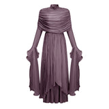 Gustave Purple Ruched Cape Ruffled Maxi Dress