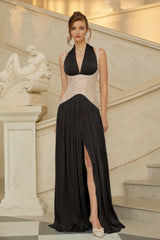 Gwenaëlle Black Rhinestone Panel Maxi Dress
