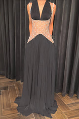 Gwenaëlle Black Rhinestone Panel Maxi Dress