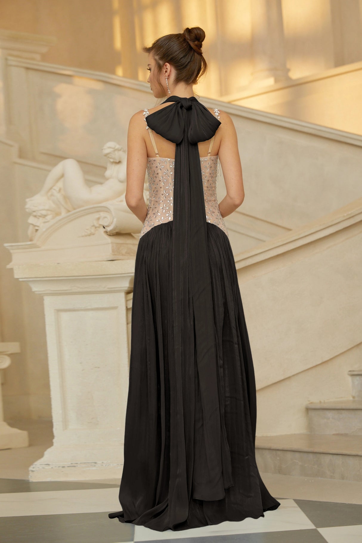 Gwenaëlle Black Rhinestone Panel Maxi Dress