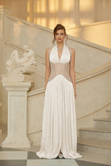 Gwenaëlle White Rhinestone Panel Maxi Dress