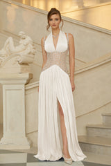 Gwenaëlle White Rhinestone Panel Maxi Dress