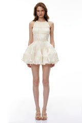 Gwendolyn OffWhite Halterneck Ruffled Mini Dress