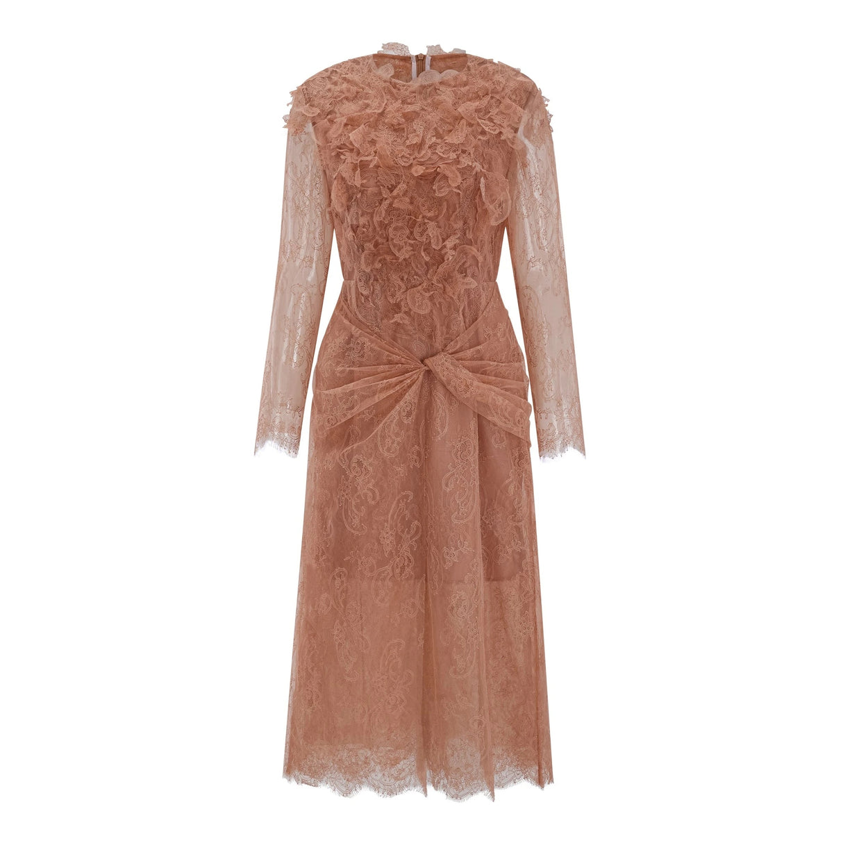 Hadley Caramel Twisted Floral Lace Midi Dress