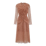 Hadley Caramel Twisted Floral Lace Midi Dress