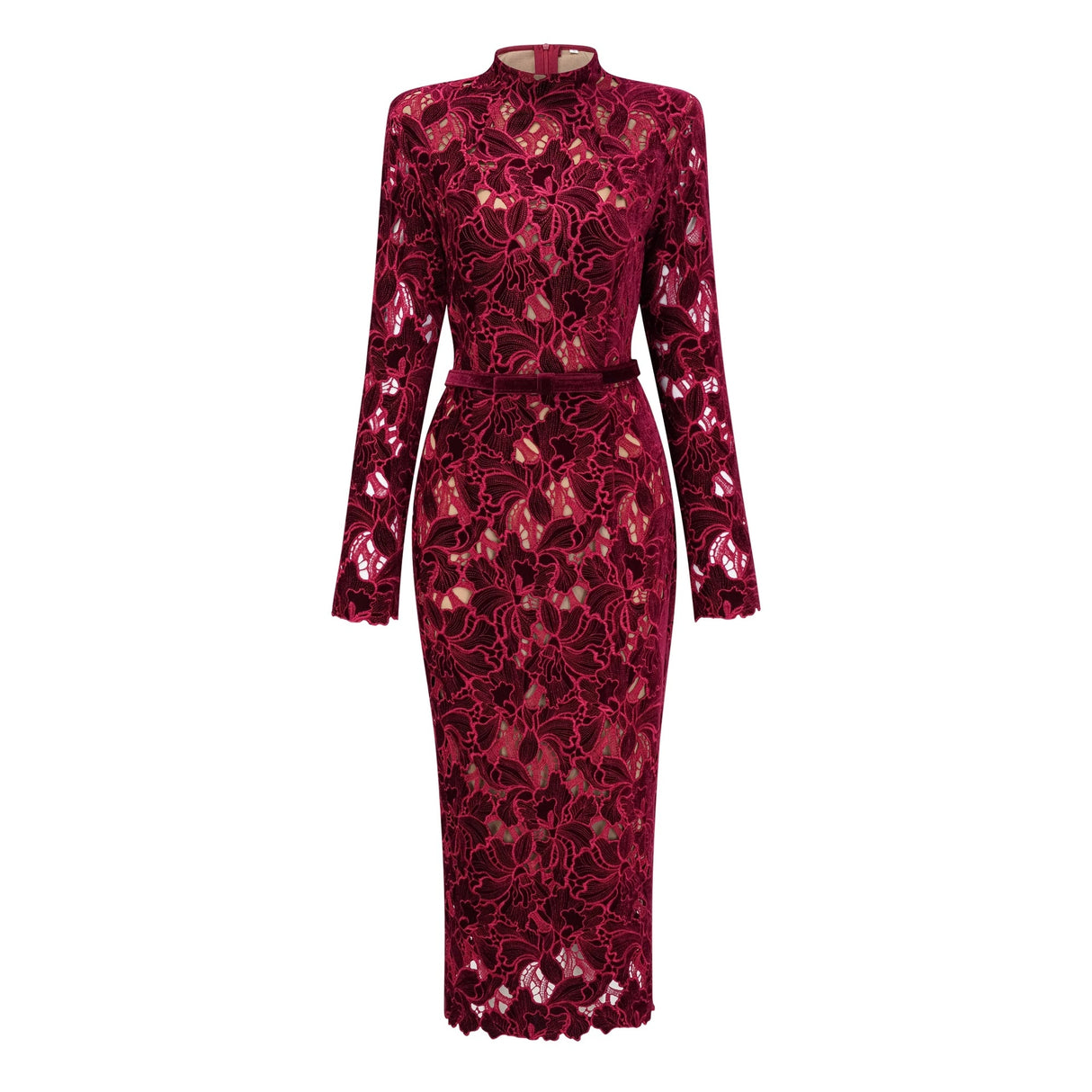 Hafdis Red Floral Embroidered Midi Dress