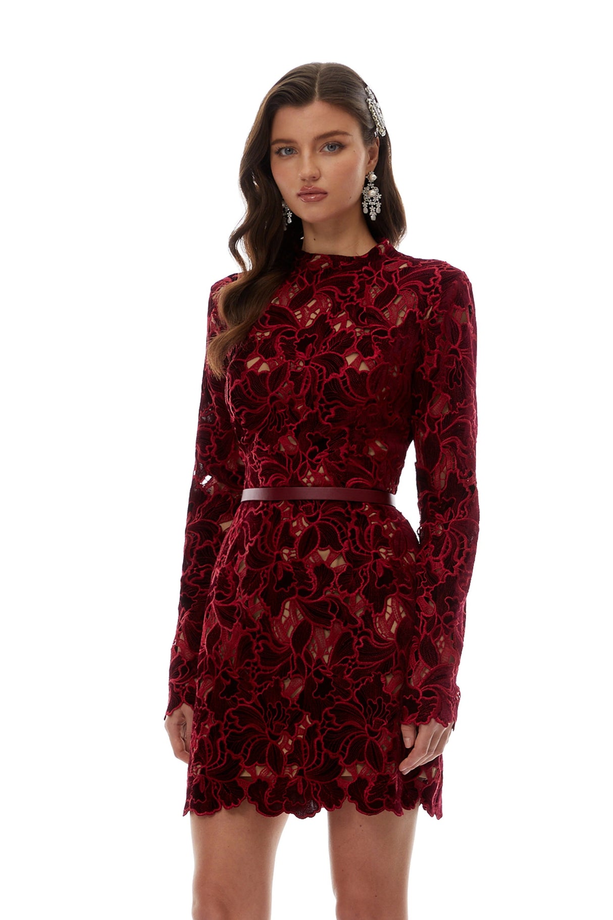 Hafdis Red Floral Embroidered Mini Dress