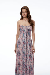 Hahana Pink Floral Print Sweetheart Maxi Dress