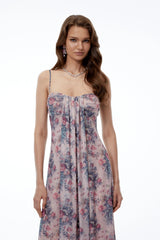 Hahana Pink Floral Print Sweetheart Maxi Dress