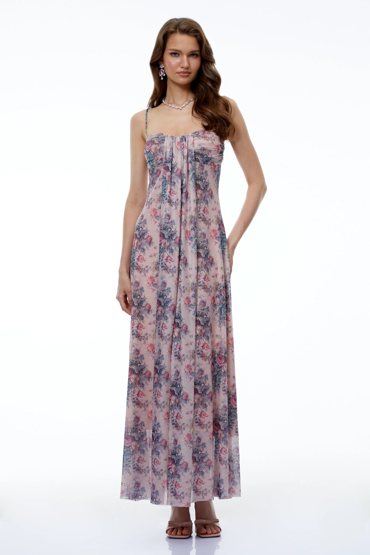 Hahana Pink Floral Print Sweetheart Maxi Dress