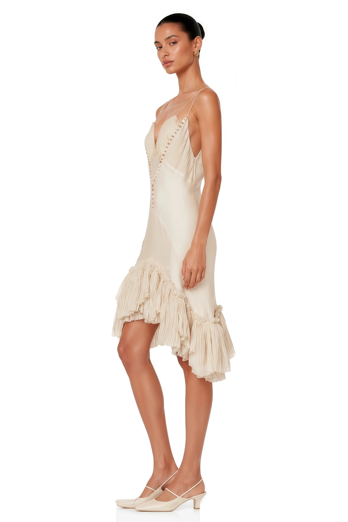 Hailey Cream Asymmetrical Mini Dress with Ruffled Lace