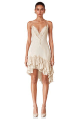Hailey Cream Asymmetrical Mini Dress with Ruffled Lace