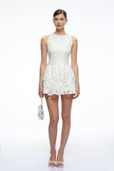 Hailey Neutrals Floral Lace Flared Mini Dress