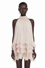 Haki Pink Sleeveless Tiered Ruffled Mini Dress
