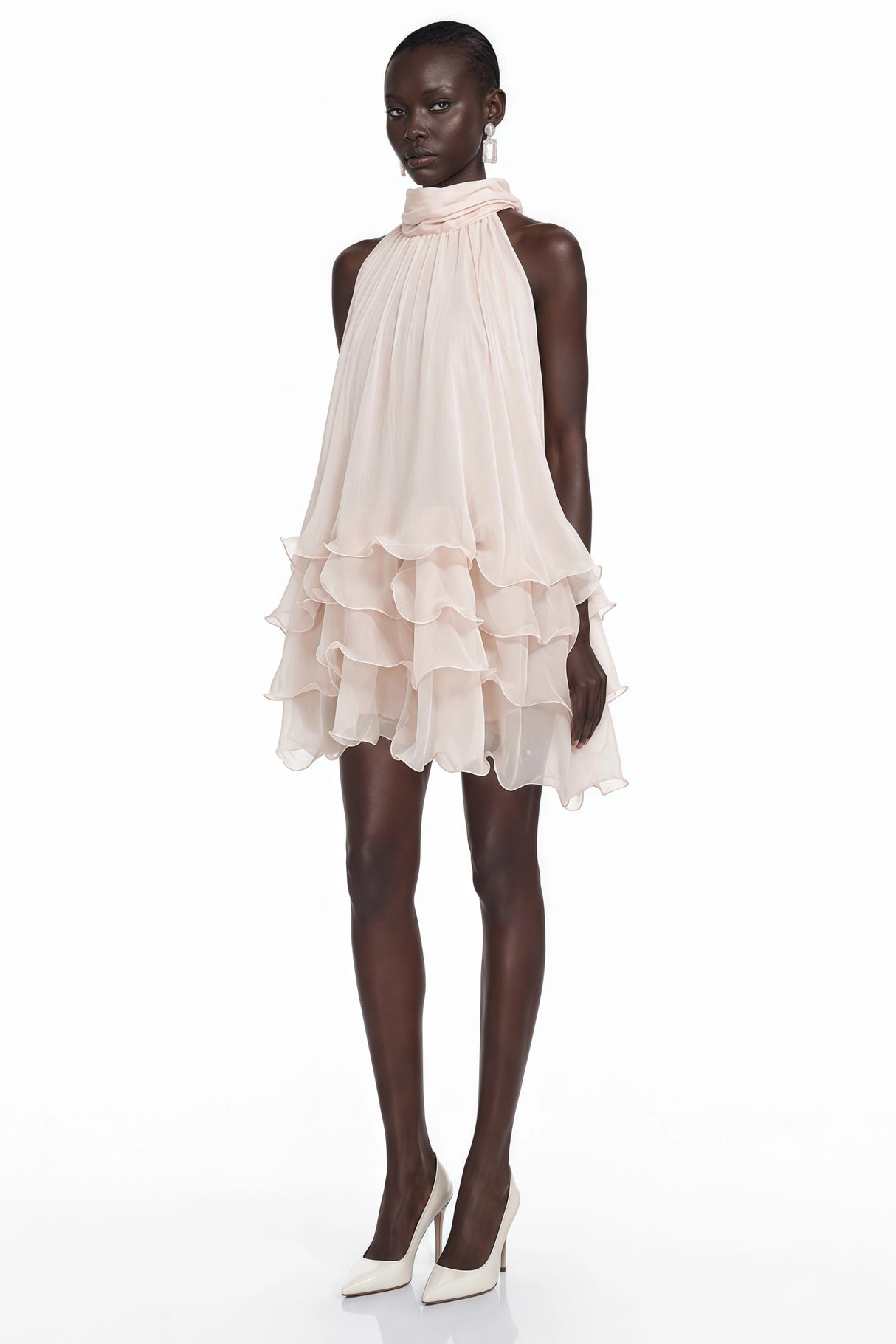 Haki Pink Sleeveless Tiered Ruffled Mini Dress